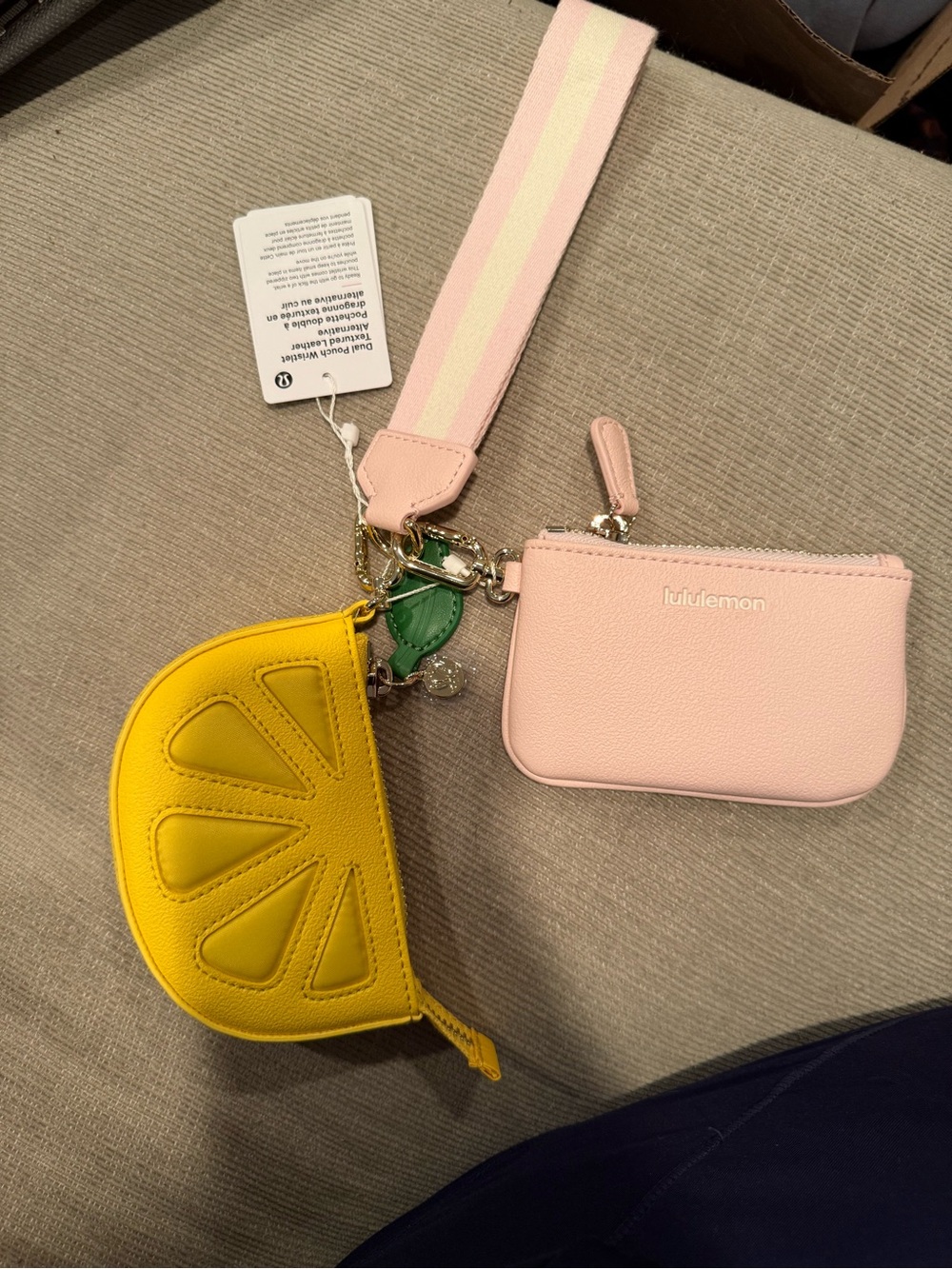 NWT Lululemon Dual Pouch Wristlet Leather Alternative Pink Yellow Lemon
